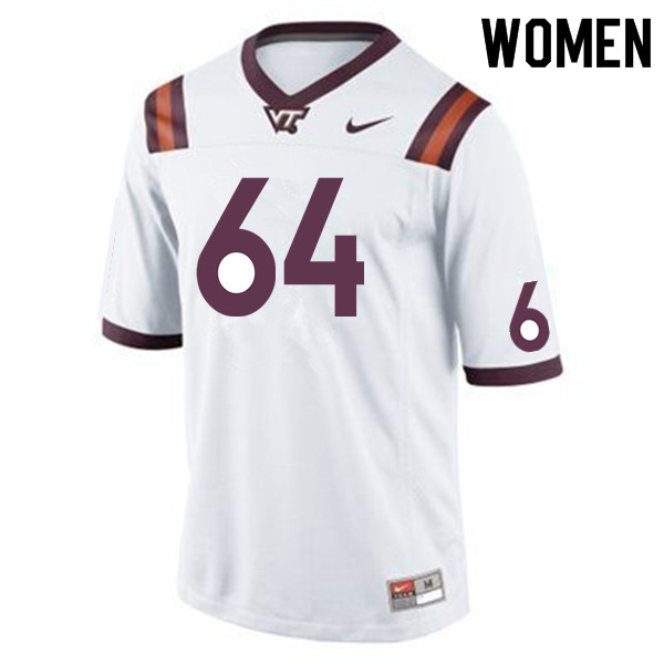 Women #64 Dayton Fairchild Virginia Tech Hokies College Football Jerseys Sale-White - Click Image to Close